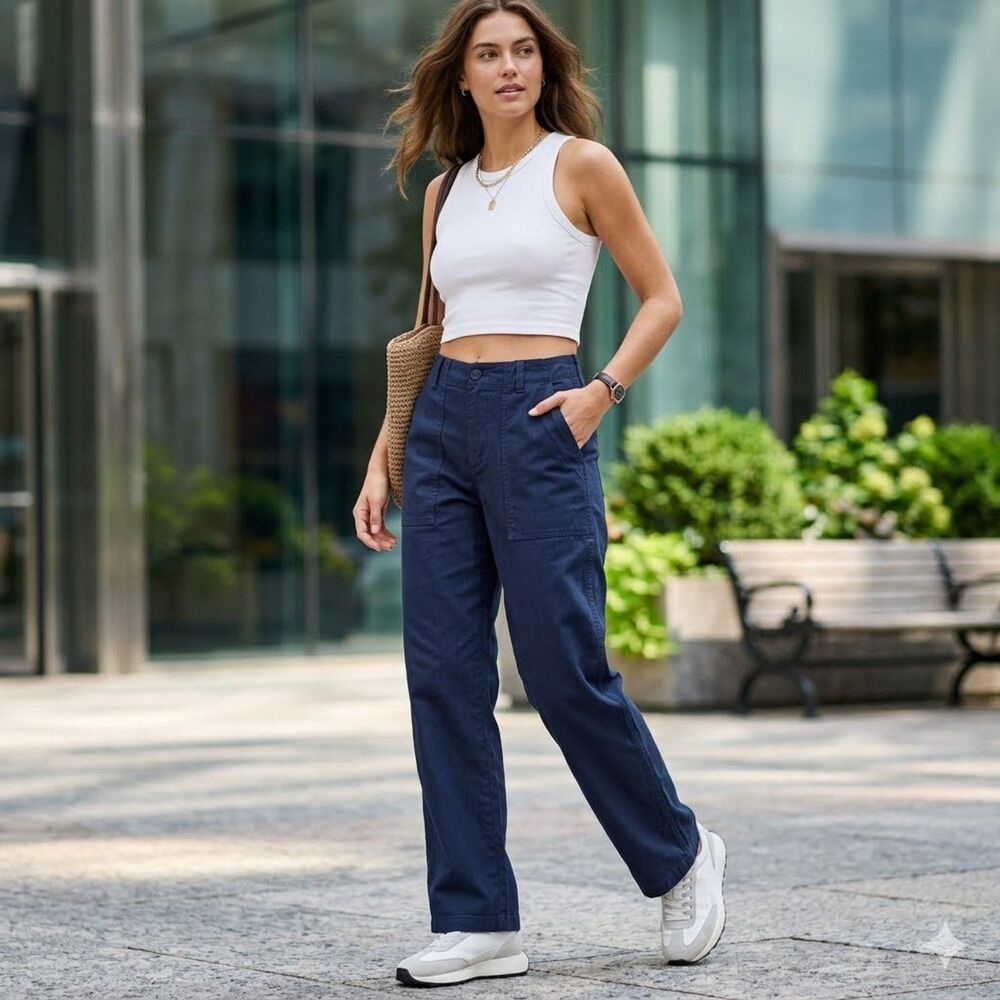 Old Navy 90s Loose Pants Womens S Blue High Rise Straight Leg Cotton Casual